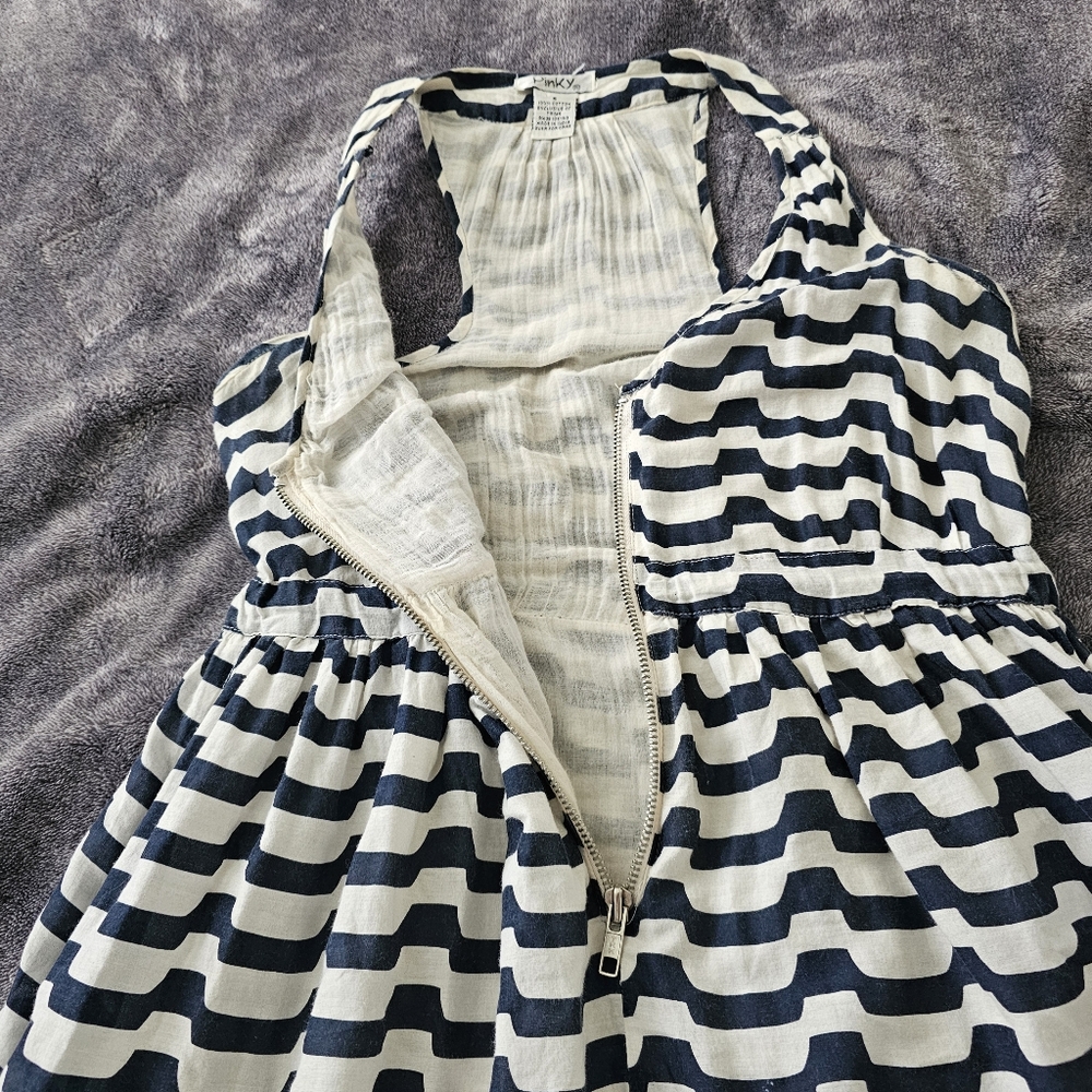 Pinky Striped Nautical Dress Cotton Racer Back Navy Blue/ Light Beige Small - Picture 8 of 11